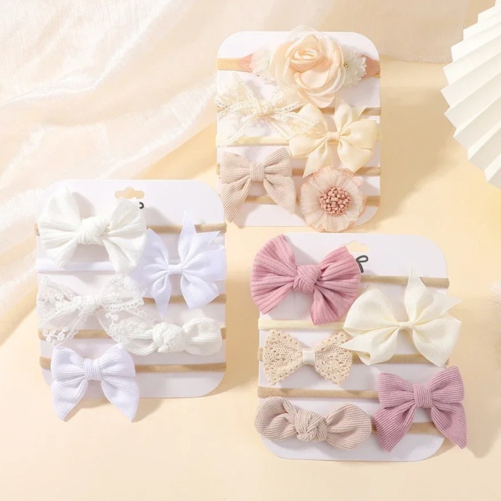 Baby Products Set - 5Pcs Baby Flower Lace Bow Headband